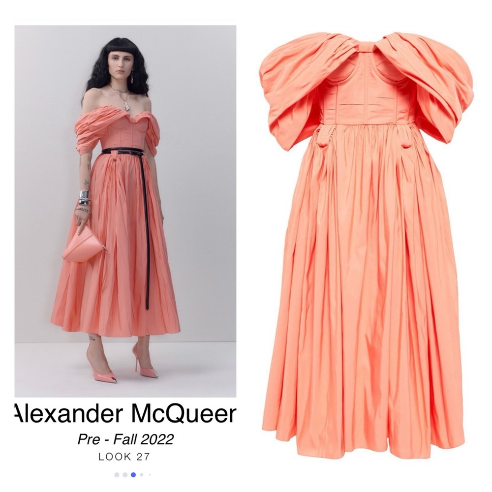 NWT ALEXANDER MCQUEEN Off-the-shoulder Corset Woven Midi Dress In Apricot $5,900